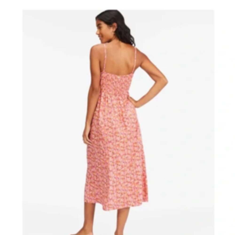 BILLABONG VENICE BABE MIDI SLIP DRESS Coral Red/Multi Sz. S - Picture 4 of 6